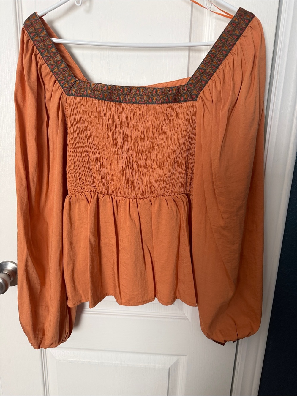 Boho Square-Neck Orange Peasant Tunic Top